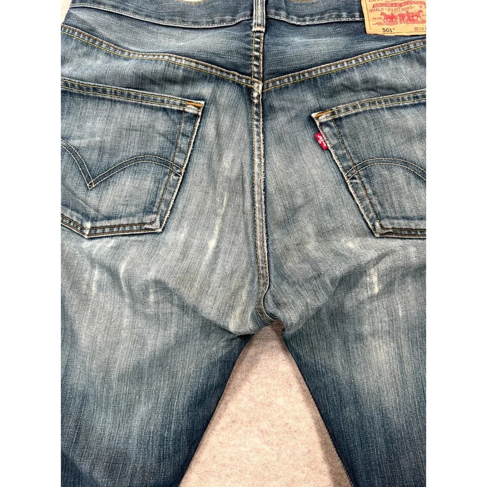 Levi's 501 Straight Leg Jeans Mens 38x34 Blue Denim Button Fly Grunge 00501-0154